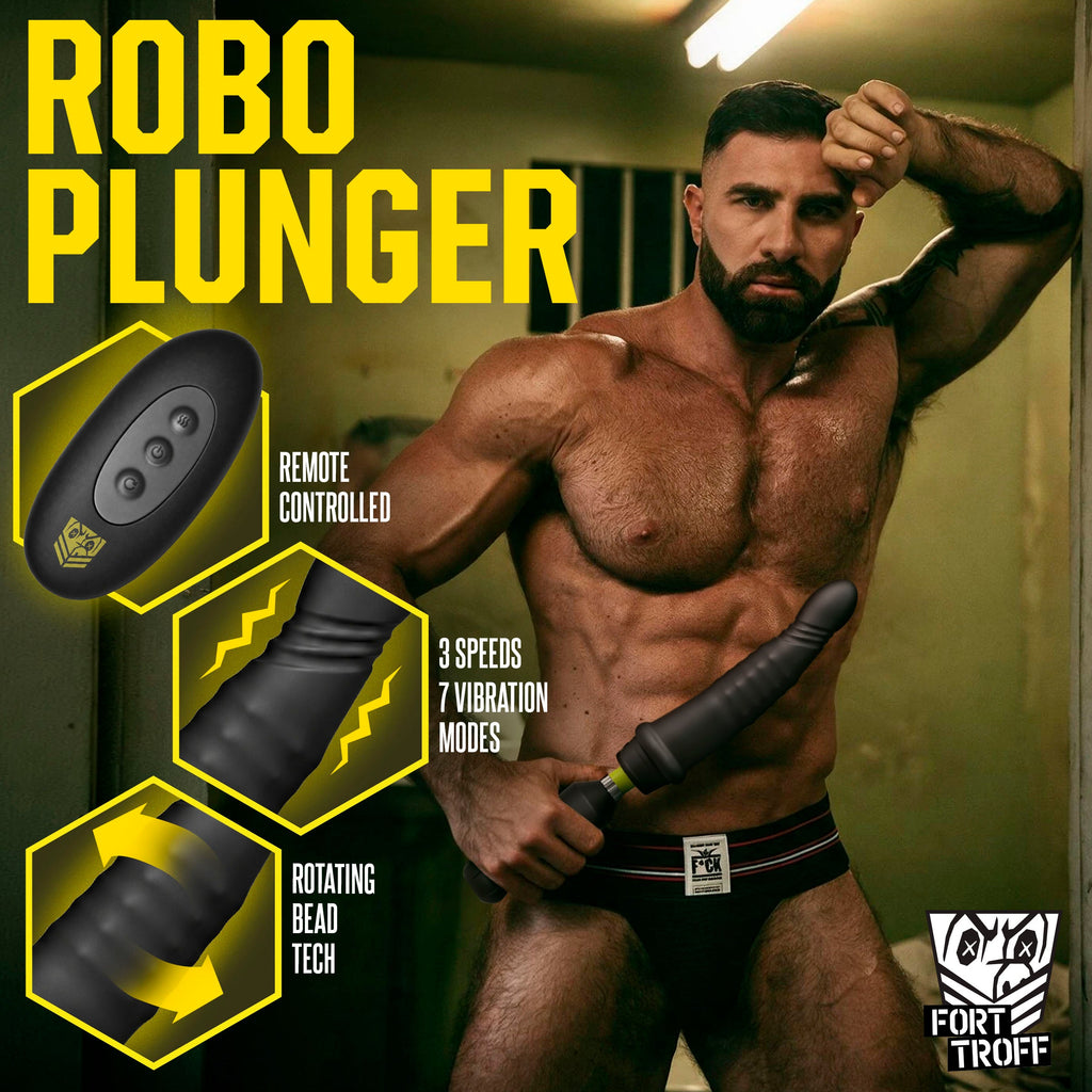 Fort Troff Robo Plunger Rotating Bead Depth Dong, Vibrating Remote Dildo