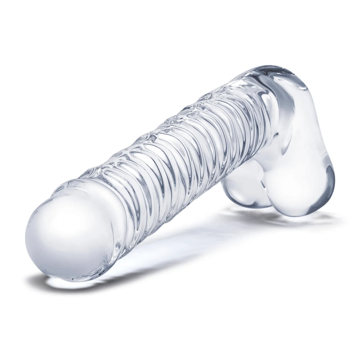 Gläs 8" Realistic Ribbed Glass Dildo with Balls