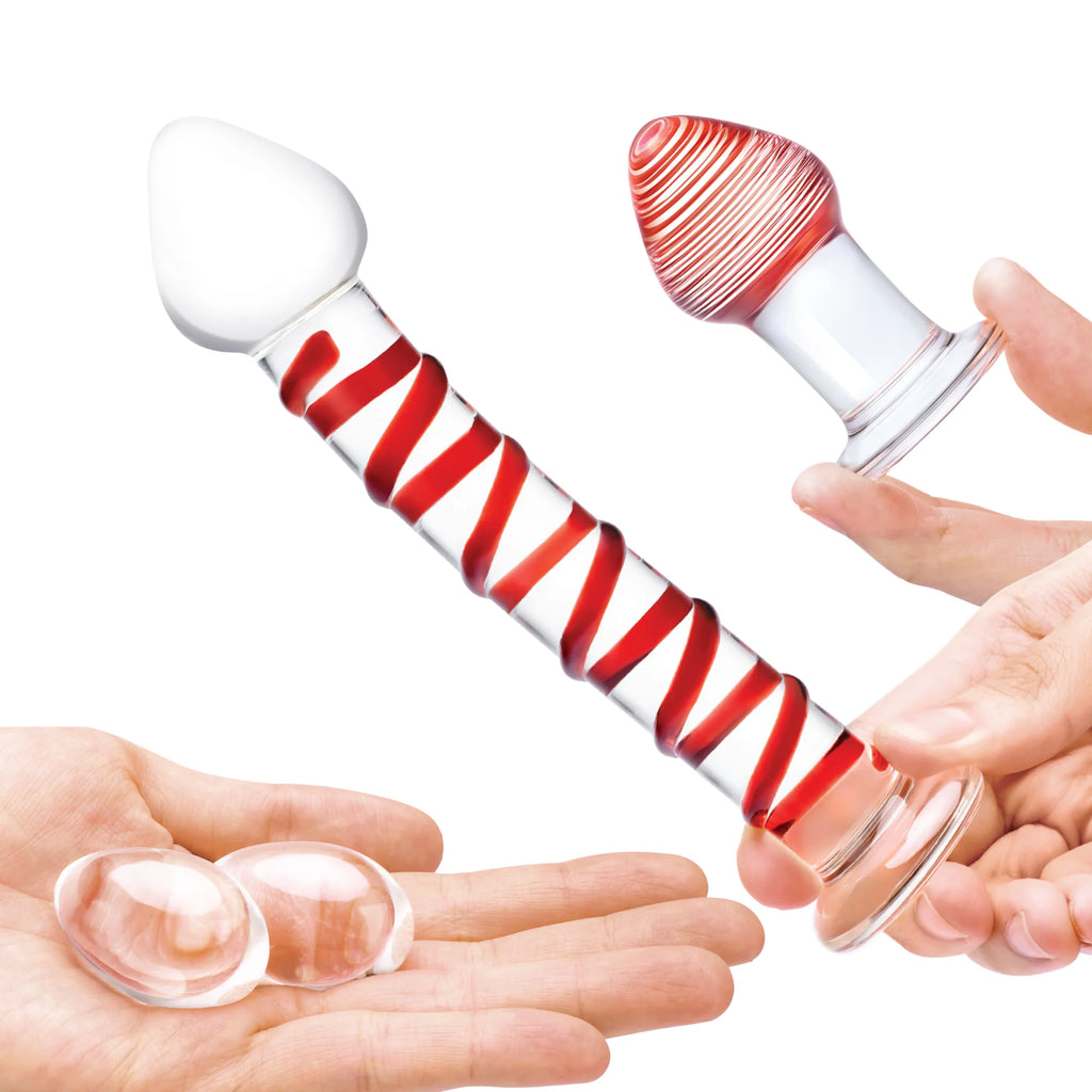 Gläs 4PC Mr. Swirly Set with Glass Kegal balls and 3.25" buttplug