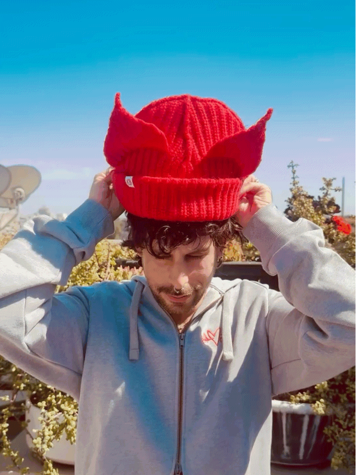 LOVERBOY BY CHARLES JEFFREY MOHAIR CHUNKY EARS BEANIE in RED