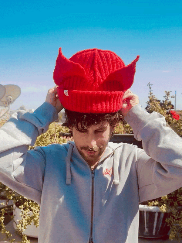 LOVERBOY BY CHARLES JEFFREY MOHAIR CHUNKY EARS BEANIE in RED