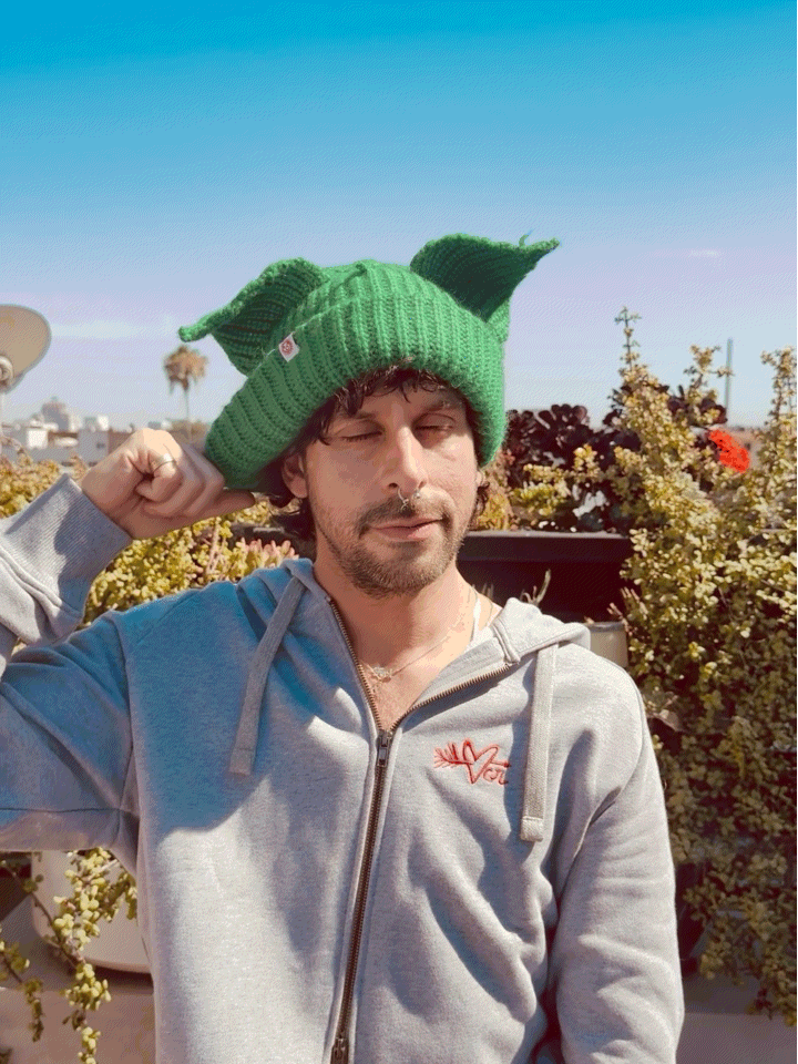 LOVERBOY BY CHARLES JEFFREY MOHAIR CHUNKY EARS BEANIE in GREEN