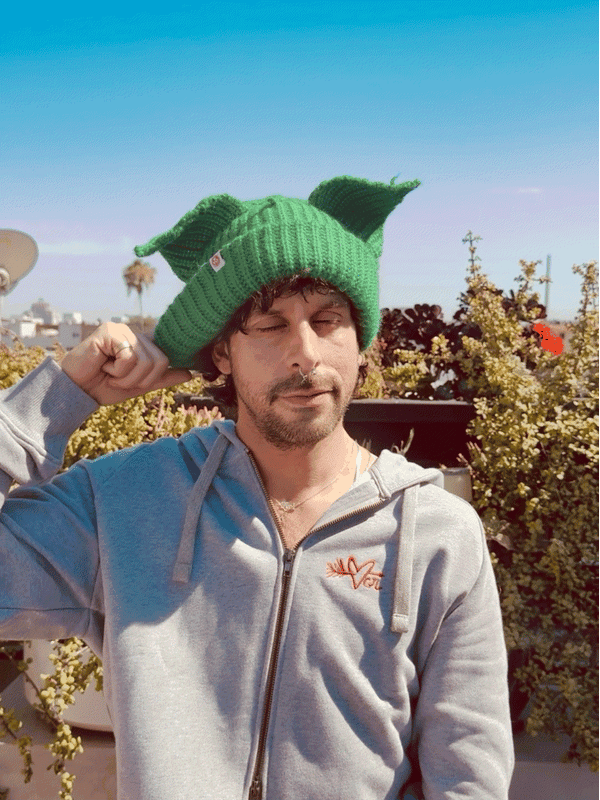 LOVERBOY BY CHARLES JEFFREY MOHAIR CHUNKY EARS BEANIE in GREEN