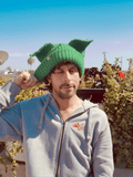 LOVERBOY BY CHARLES JEFFREY MOHAIR CHUNKY EARS BEANIE in GREEN