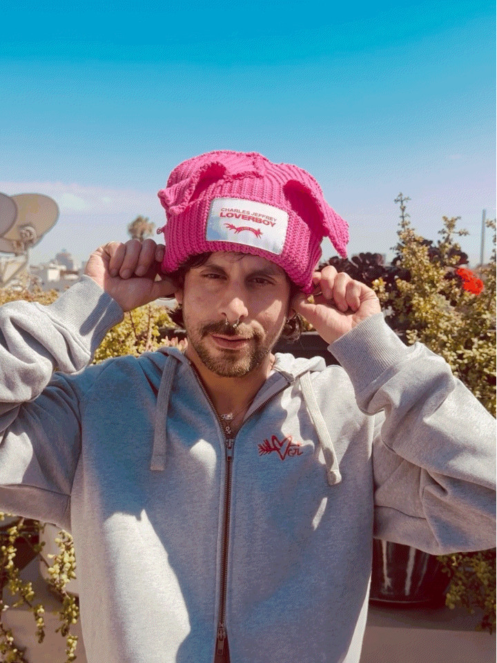 LOVERBOY BY CHARLES JEFFREY CHUNKY EARS BEANIE PINK