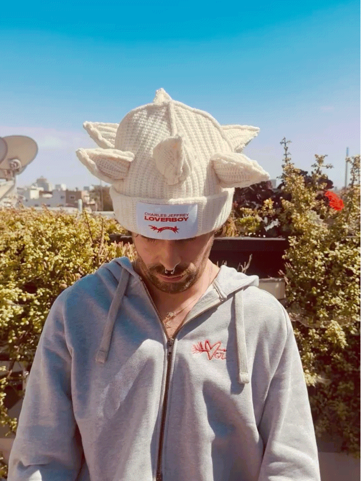 LOVERBOY BY CHARLES JEFFREY BERSERKER BEANIE WHITE