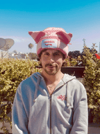 LOVERBOY BY CHARLES JEFFREY CHUNKY EARS BEANIE in PINK STRIPE