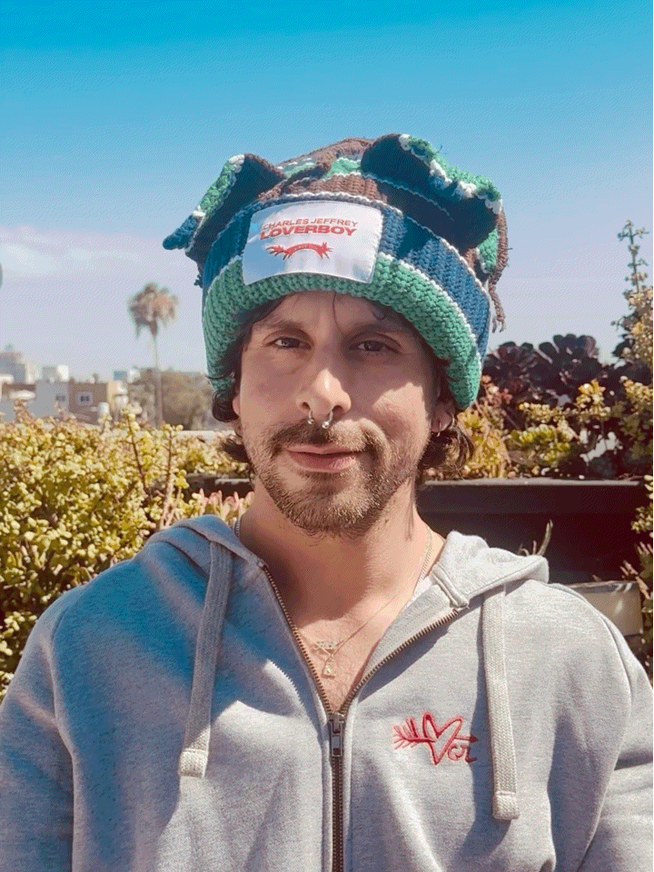 LOVERBOY BY CHARLES JEFFREY CHUNKY EARS BEANIE in GREEN NAVY BROWN