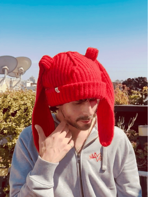 LOVERBOY BY CHARLES JEFFREY MOHAIR CHUNKY RABBIT BEANIE in RED