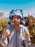 LOVERBOY BY CHARLES JEFFREY CHUNKY Rabbit BEANIE in Blue + Whitev+ Red