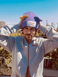 LOVERBOY BY CHARLES JEFFREY CHUNKY EARS BEANIE in PURPLE / YELLOW