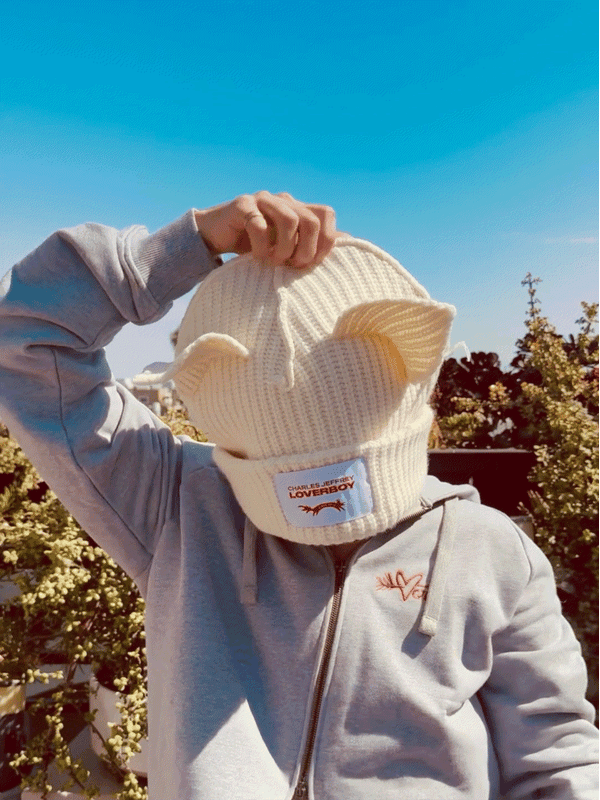 LOVERBOY BY CHARLES JEFFREY SUPERSIZED CHUNKY EARS BEANIE in ECRU