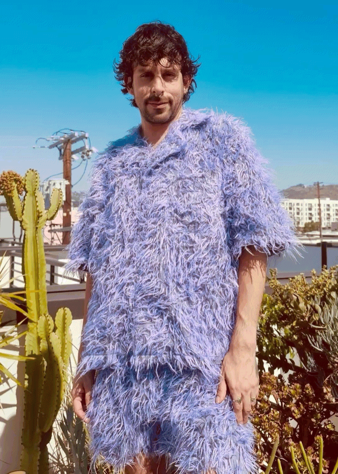 LOVERBOY BY CHARLES JEFFREY SHAGGY HAWAIIAN SHIRT IN PURPLE