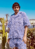 LOVERBOY BY CHARLES JEFFREY SHAGGY HAWAIIAN SHIRT IN PURPLE
