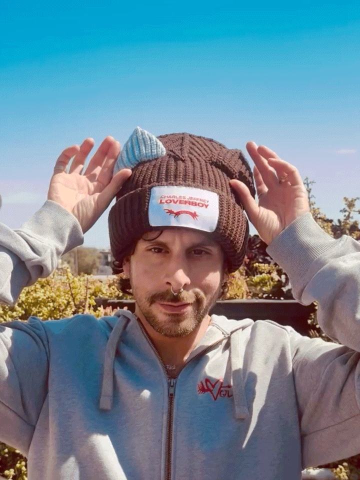 LOVERBOY BY CHARLES JEFFREY CHUNKY EARS BEANIE in BROWN / BLUE
