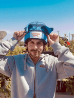 LOVERBOY BY CHARLES JEFFREY CHUNKY EARS BEANIE in BLUE STRIPE