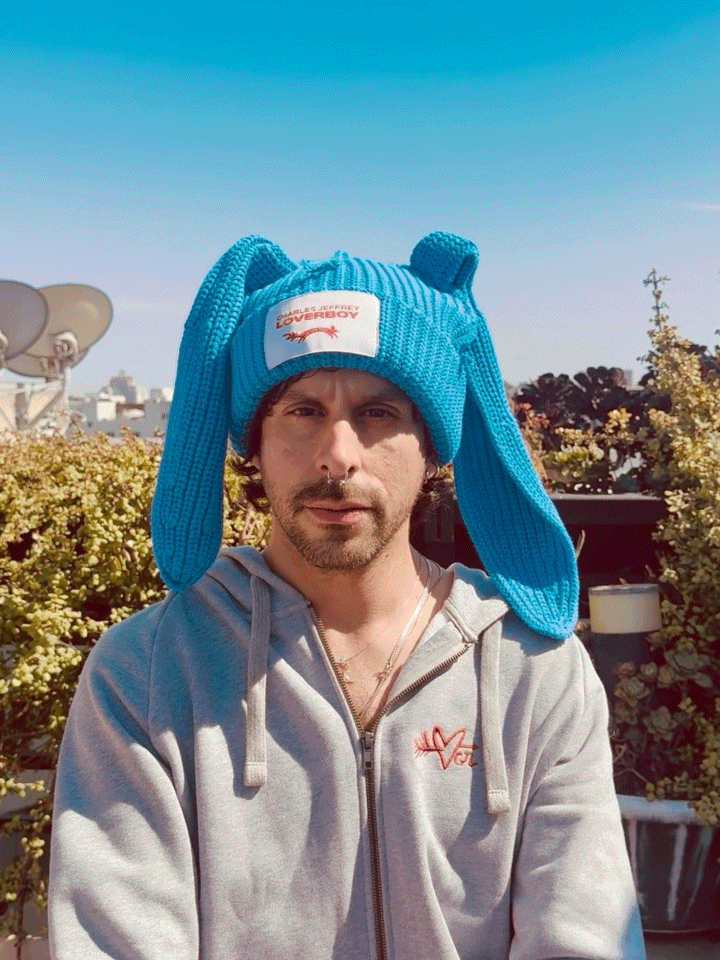 LOVERBOY BY CHARLES JEFFREY CHUNKY RABBIT BEANIE in Blue