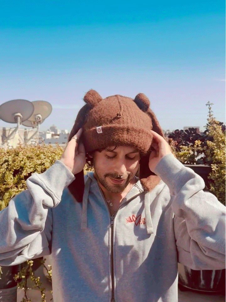 LOVERBOY BY CHARLES JEFFREY ALPACA CHUNKY RABBIT BEANIE in BROWN
