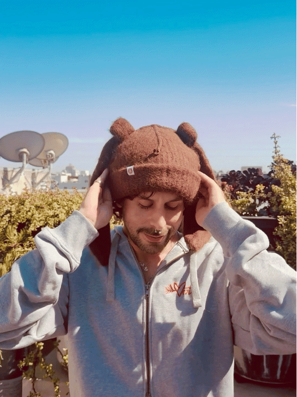 LOVERBOY BY CHARLES JEFFREY ALPACA CHUNKY RABBIT BEANIE in BROWN