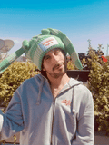 LOVERBOY BY CHARLES JEFFREY CHUNKY Rabbit BEANIE in Green Stripe