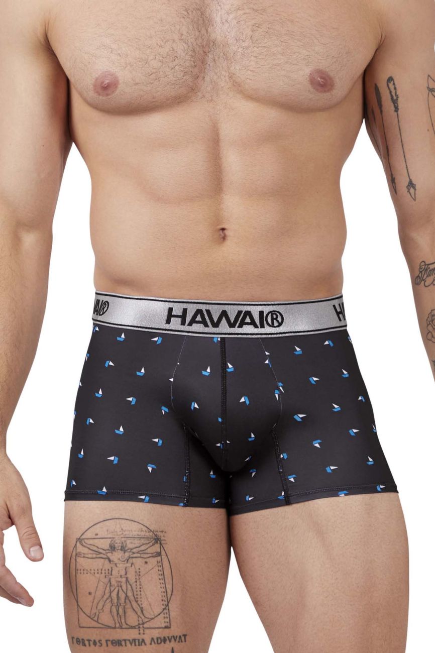 HAWAIR Printed Microfiber Sailboat Trunks - Black