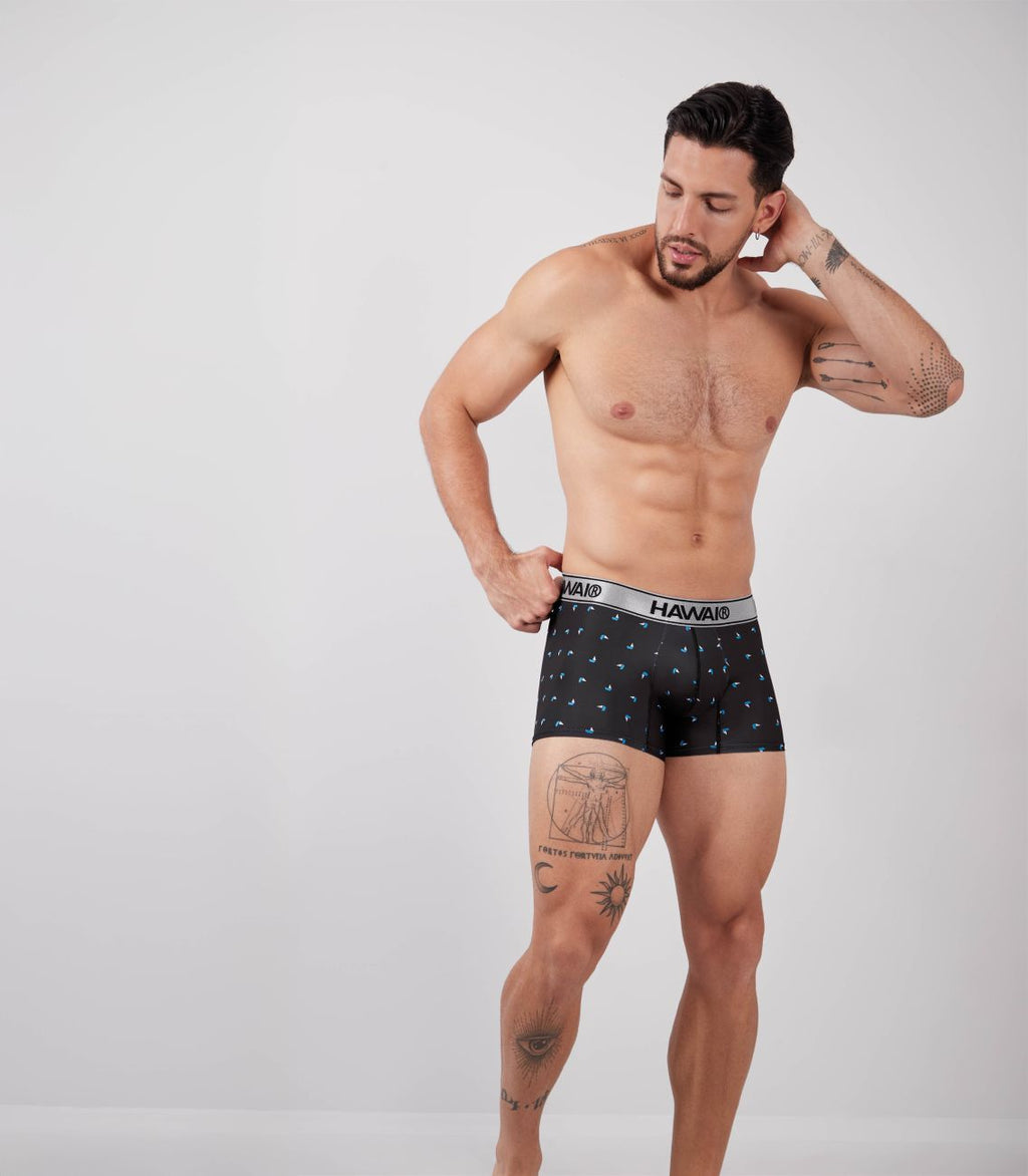 HAWAIR Printed Microfiber Sailboat Trunks - Black