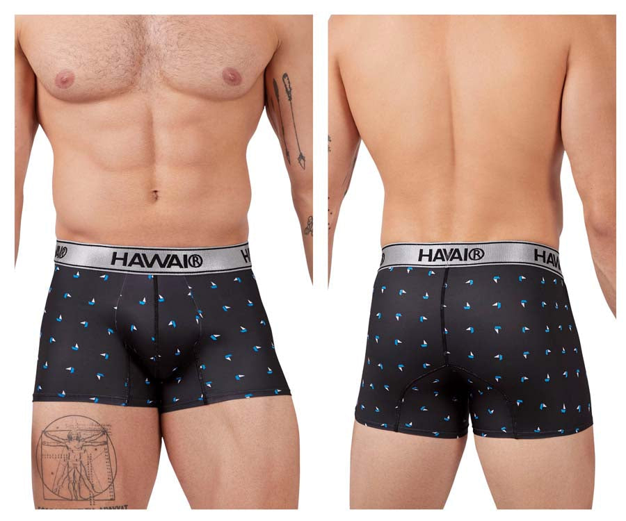 HAWAIR Printed Microfiber Sailboat Trunks - Black