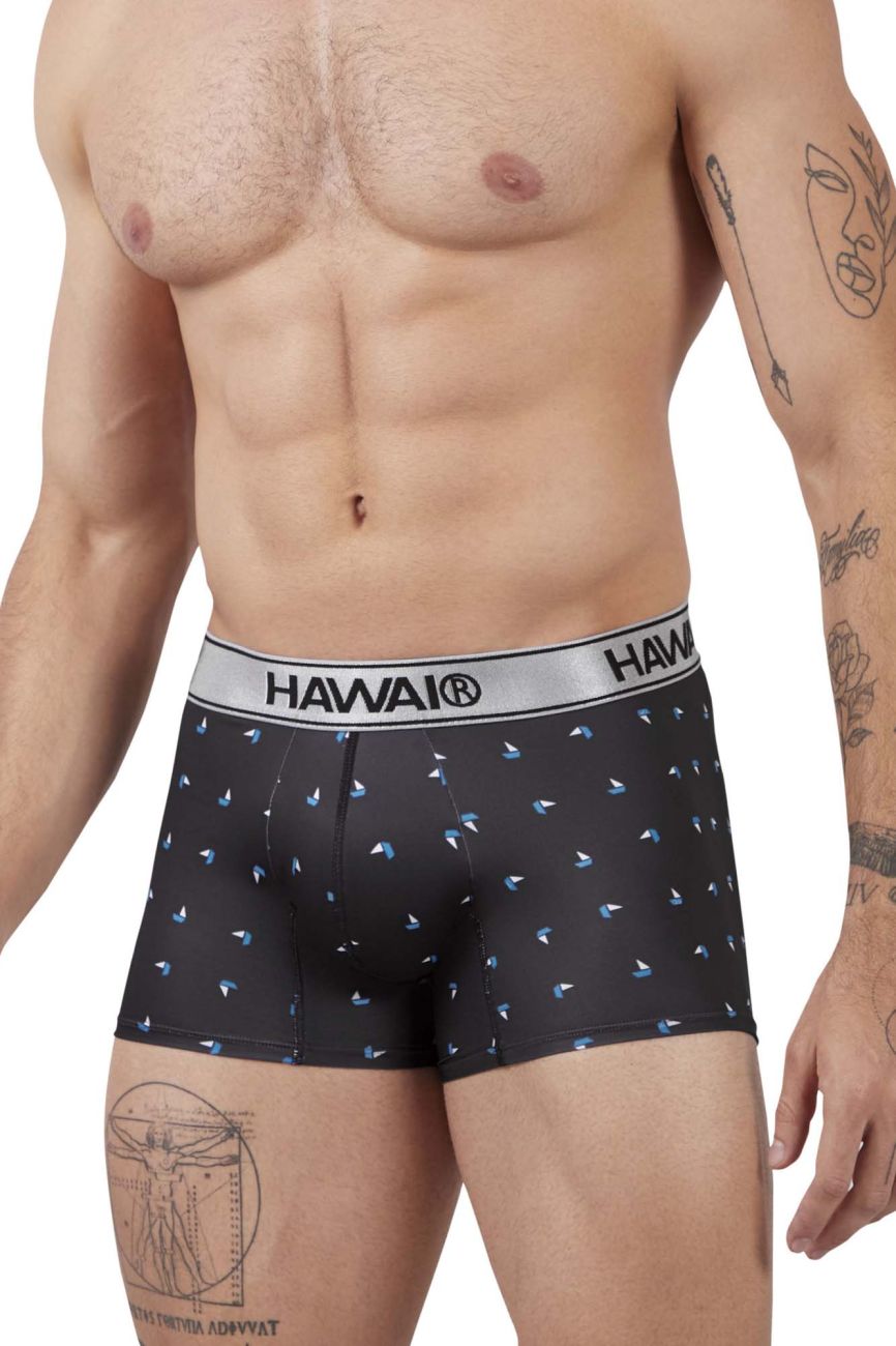 HAWAIR Printed Microfiber Sailboat Trunks - Black