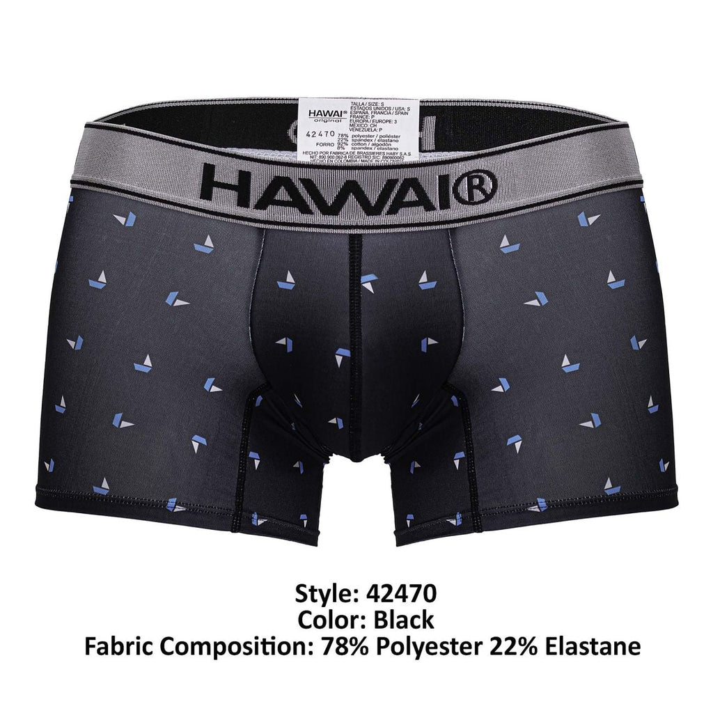 HAWAIR Printed Microfiber Sailboat Trunks - Black