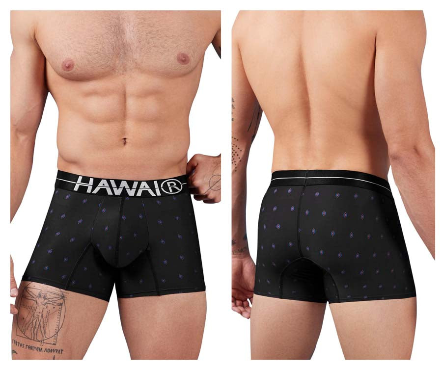 HAWAIR Printed Microfiber Geometric Trunks - Black