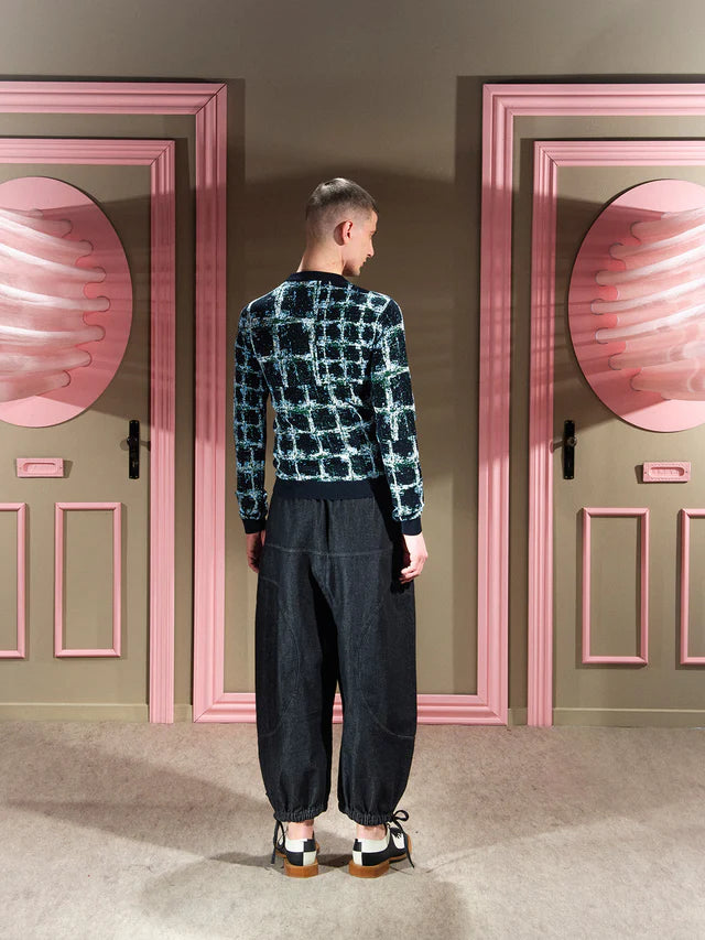Henrik Vibskov DUSK KNITTED BLOUSE - BLACK SHIBORI CHECKS