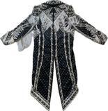 Lot 6: Julien Macdonald / long black stoned, bejeweled and metal fringed jacket with coattails