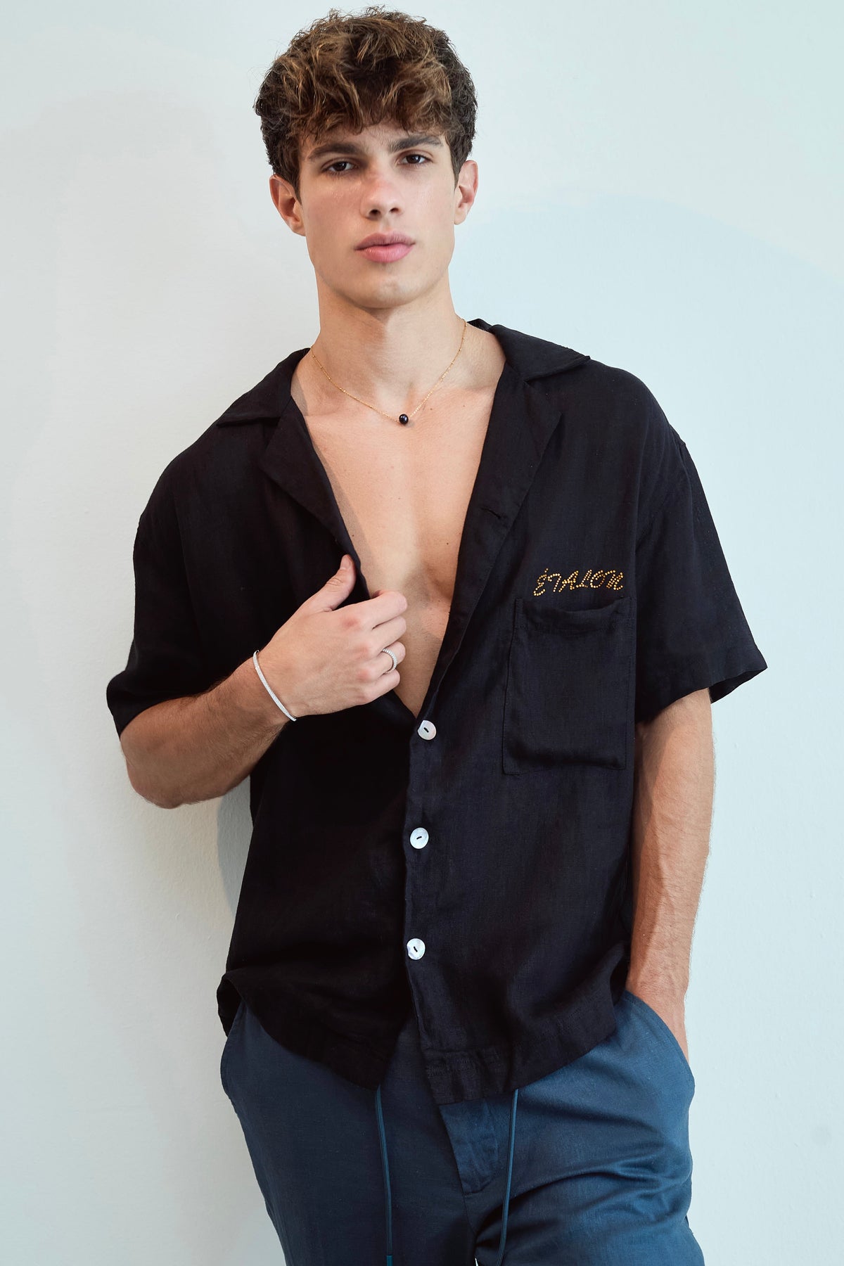 Crystal Palm Tree Linen Shirt