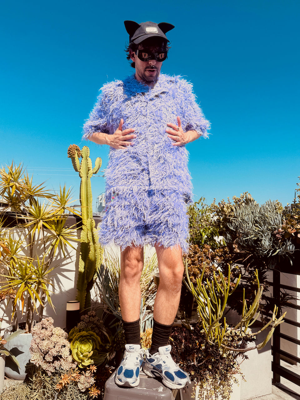 LOVERBOY BY CHARLES JEFFREY SHAGGY HAWAIIAN SHIRT IN PURPLE