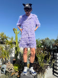 LOVERBOY BY CHARLES JEFFREY SHAGGY HAWAIIAN SHIRT IN PURPLE