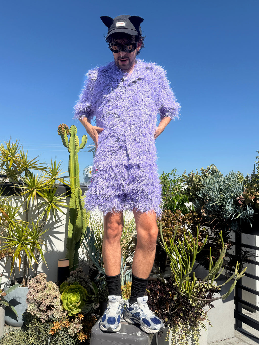 LOVERBOY BY CHARLES JEFFREY SHAGGY HAWAIIAN SHIRT IN PURPLE