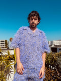 LOVERBOY BY CHARLES JEFFREY SHAGGY HAWAIIAN SHIRT IN PURPLE