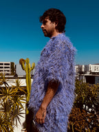 LOVERBOY BY CHARLES JEFFREY SHAGGY HAWAIIAN SHIRT IN PURPLE