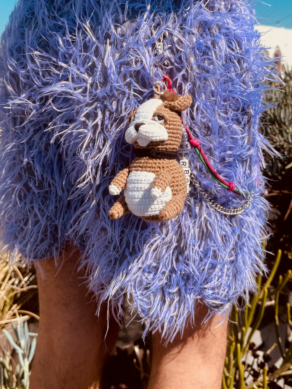 LOVERBOY BY CHARLES JEFFREY CHARACTER CROCHET BAG CHARM BULLDOG