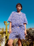 LOVERBOY BY CHARLES JEFFREY SHAGGY HAWAIIAN SHIRT IN PURPLE