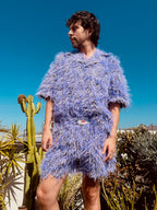 LOVERBOY BY CHARLES JEFFREY SHAGGY HAWAIIAN SHIRT IN PURPLE
