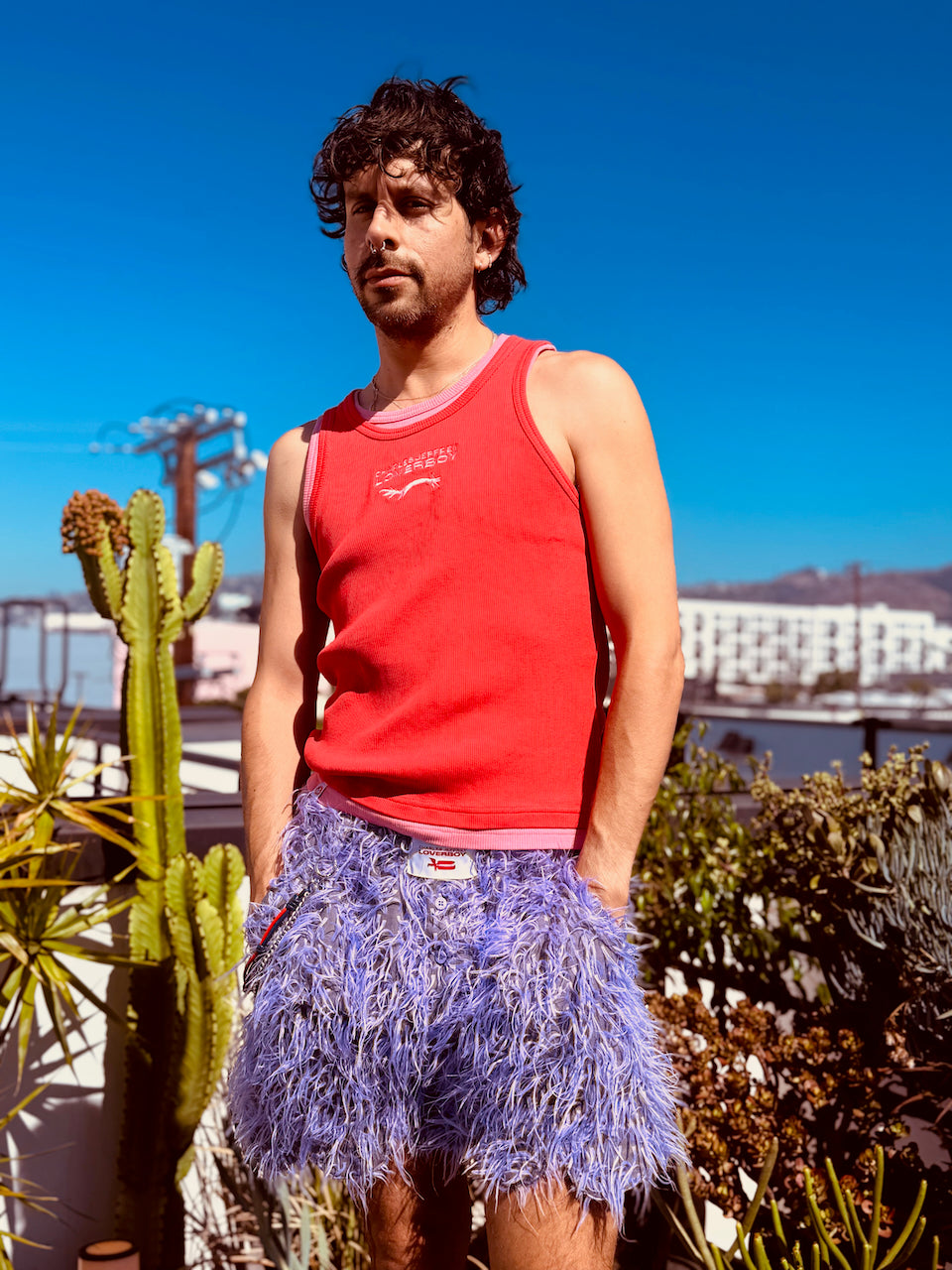 LOVERBOY BY CHARLES JEFFREY DOUBLE TANK IN CORAL + RED