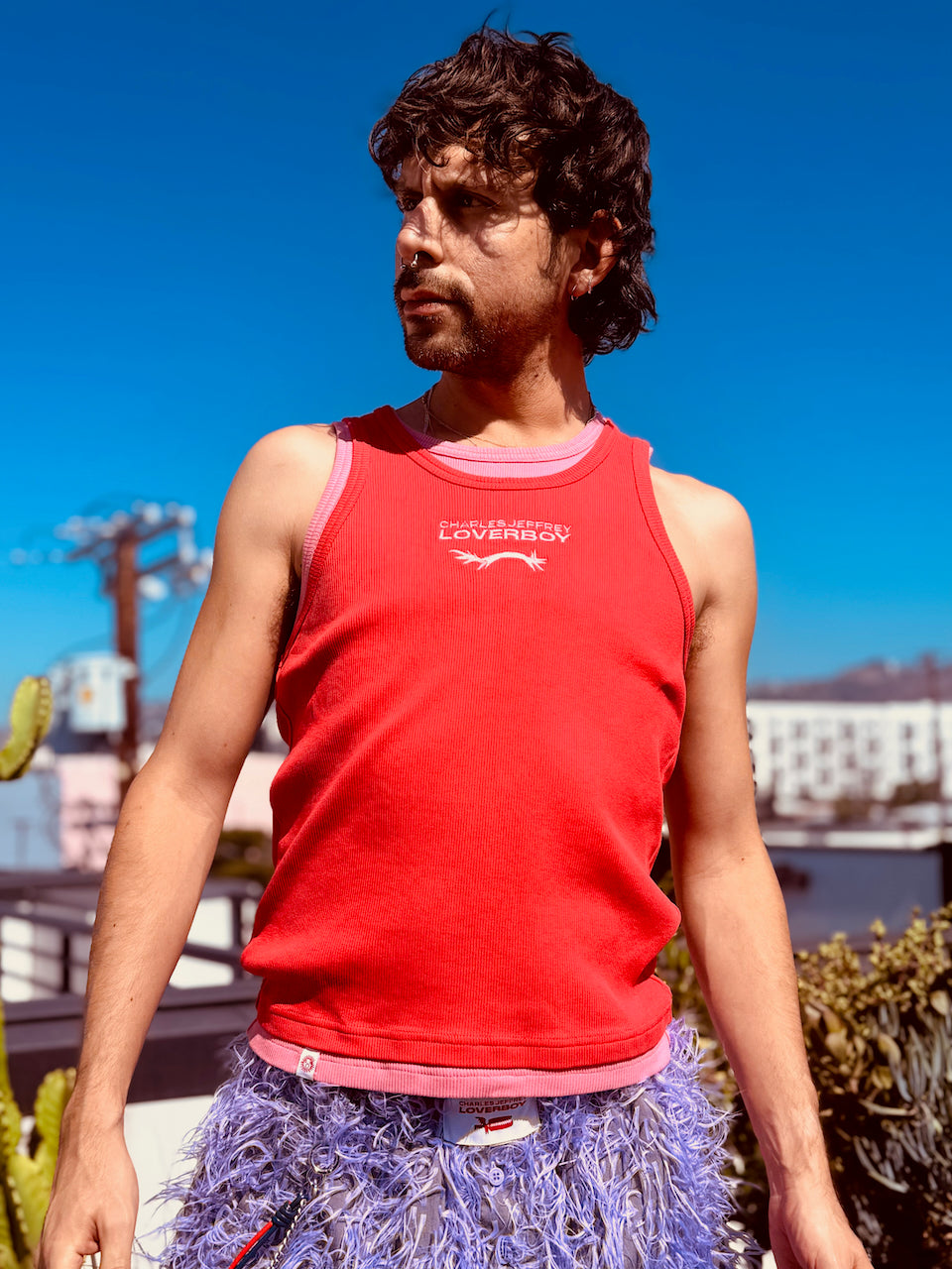 LOVERBOY BY CHARLES JEFFREY DOUBLE TANK IN CORAL + RED
