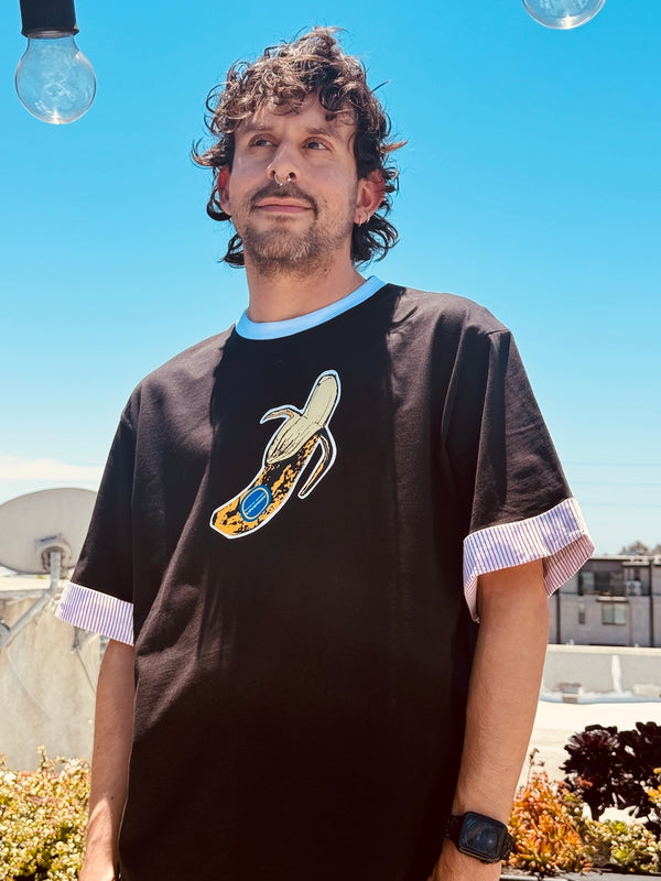 LOVERBOY BY CHARLES JEFFREY TURN UP TEE in BLACK YELLOW