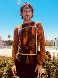 LOVERBOY BY CHARLES JEFFREY POWERMESH LONG SLEEVE TEE in ORANGE BLACK