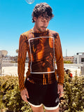 LOVERBOY BY CHARLES JEFFREY POWERMESH LONG SLEEVE TEE in ORANGE BLACK