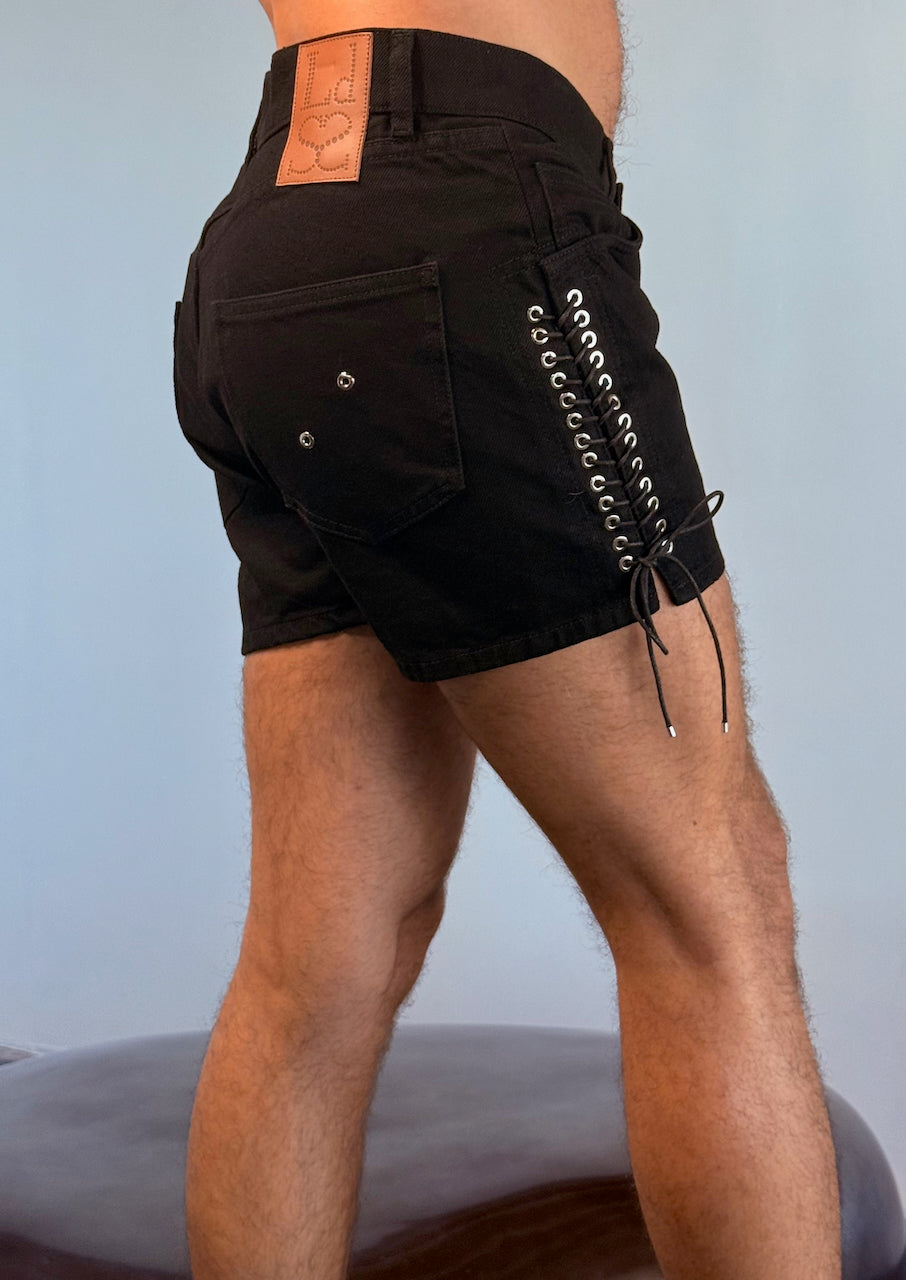 LACE UP JEAN SHORTS BY LUDOVIC DE SAINT SERNIN