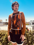LOVERBOY BY CHARLES JEFFREY POWERMESH LONG SLEEVE TEE in ORANGE BLACK