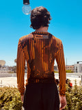 LOVERBOY BY CHARLES JEFFREY POWERMESH LONG SLEEVE TEE in ORANGE BLACK