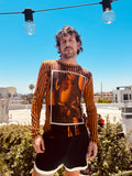 LOVERBOY BY CHARLES JEFFREY POWERMESH LONG SLEEVE TEE in ORANGE BLACK